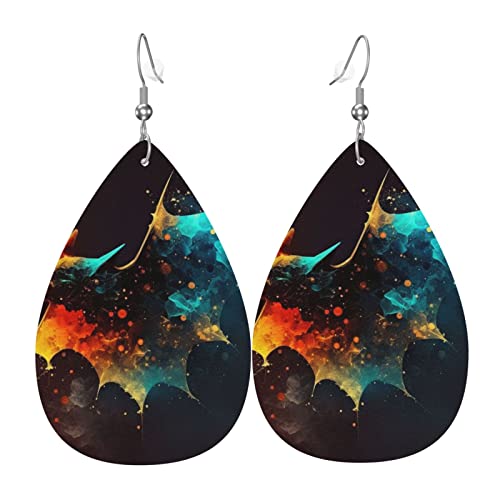 Leder-Ohrringe in Tropfenform, leichte baumelnde Tropfenohrringe für Damen – Farbe Fledermaussterne, Weiß von Oudrspo