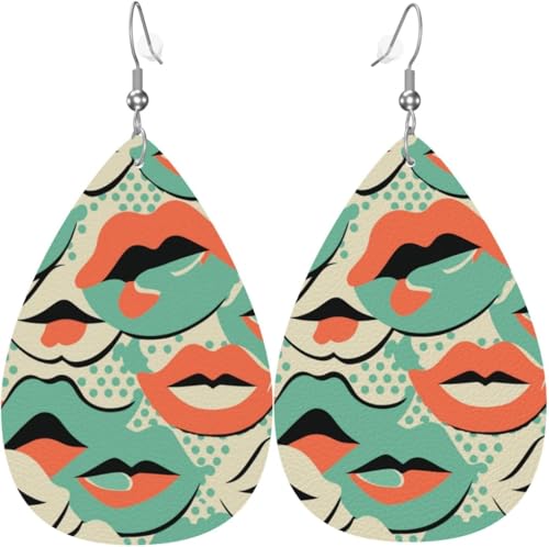 Leder-Ohrringe in Tropfenform, leichte baumelnde Tropfenohrringe für Damen – Lippenkuss, Vintage, Weiß von Oudrspo