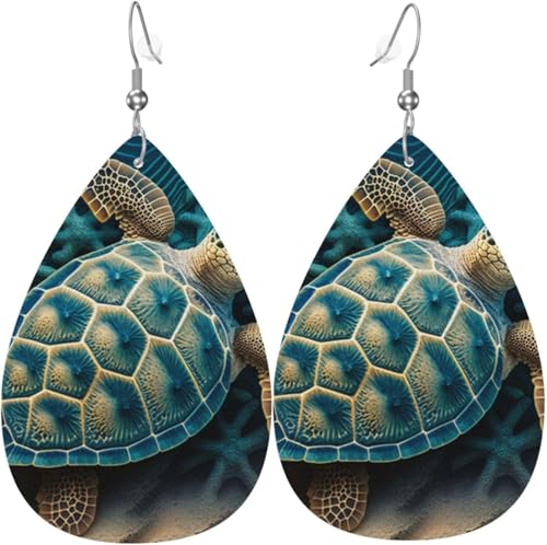 Leder-Ohrringe in Tropfenform, leichte baumelnde Tropfenohrringe für Damen – Meeresschildkröte, Kunst, weiß von Oudrspo