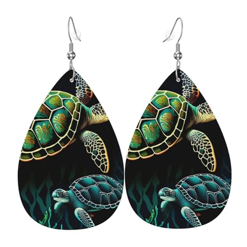 Leder-Ohrringe in Tropfenform, leichte baumelnde Tropfenohrringe für Damen – Schildkröte, Meereswelt, coole Kunst, weiß von Oudrspo