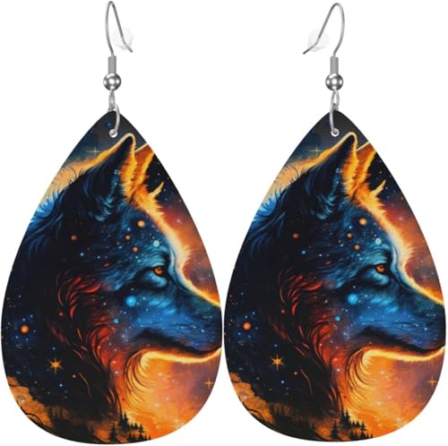 Leder-Ohrringe in Tropfenform, leichte baumelnde Tropfenohrringe für Damen – Starry Wolf Universe Cool, Weiß von Oudrspo