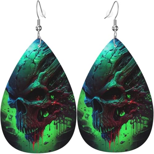 Leder-Ohrringe in Tropfenform, leichte baumelnde Tropfenohrringe für Damen – Totenkopf, Alien, Zukunftskunst, weiß von Oudrspo