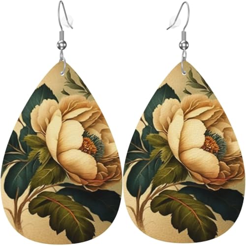 Leder-Ohrringe in Tropfenform, leichte baumelnde Tropfenohrringe für Damen – Vintage-Blumen-Retro, weiß von Oudrspo