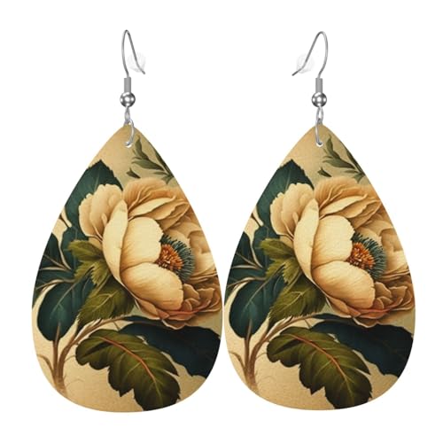 Leder-Ohrringe in Tropfenform, leichte baumelnde Tropfenohrringe für Damen – Vintage-Blumen-Retro, weiß von Oudrspo