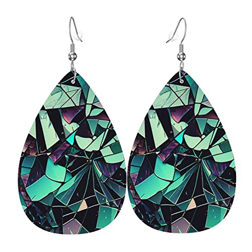 Leder-Ohrringe in Tropfenform, leichte baumelnde Tropfenohrringe für Frauen – Broken Glass Art Vintage, weiß von Oudrspo