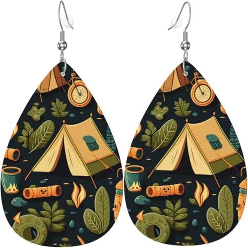 Leder-Ohrringe in Tropfenform, leichte baumelnde Tropfenohrringe für Frauen – Camping, Retro, Abenteuer, weiß von Oudrspo