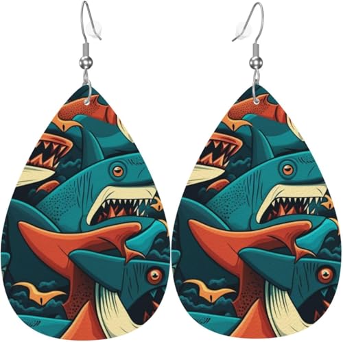 Leder-Ohrringe in Tropfenform, leichte baumelnde Tropfenohrringe für Frauen – Coole Hai-Party-Kunst, weiß von Oudrspo