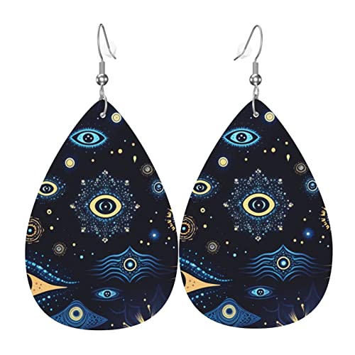 Leder-Ohrringe in Tropfenform, leichte baumelnde Tropfenohrringe für Frauen – Coole magische böse Augen, weiß von Oudrspo