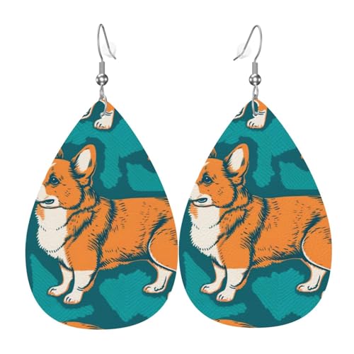 Leder-Ohrringe in Tropfenform, leichte baumelnde Tropfenohrringe für Frauen – Corgi Cute Retro, Weiß von Oudrspo