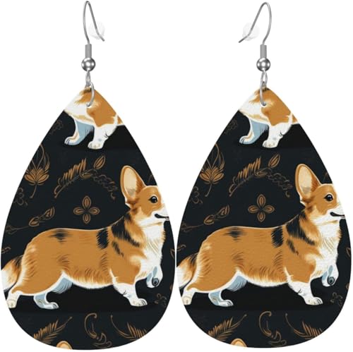 Leder-Ohrringe in Tropfenform, leichte baumelnde Tropfenohrringe für Frauen – Corgi Schwarz Cool, Weiß von Oudrspo