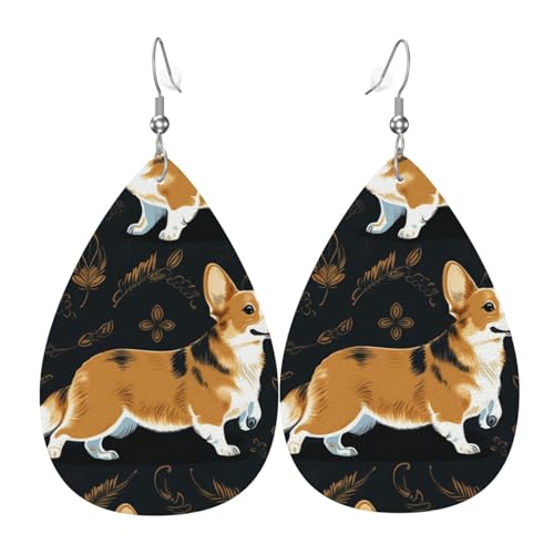 Leder-Ohrringe in Tropfenform, leichte baumelnde Tropfenohrringe für Frauen – Corgi Schwarz Cool, Weiß von Oudrspo