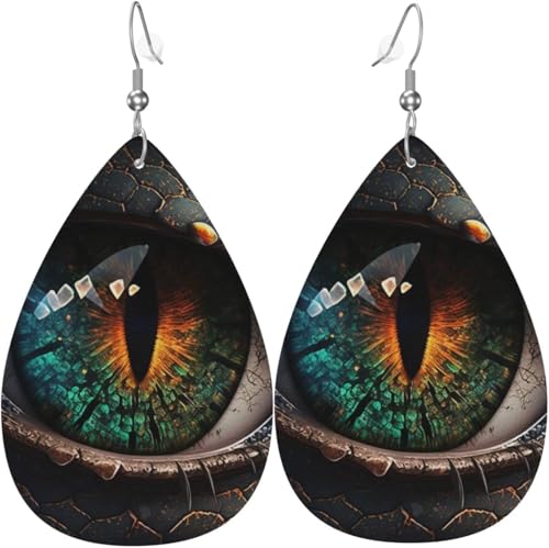Leder-Ohrringe in Tropfenform, leichte baumelnde Tropfenohrringe für Frauen – Drachenauge Cool Art, Weiß von Oudrspo