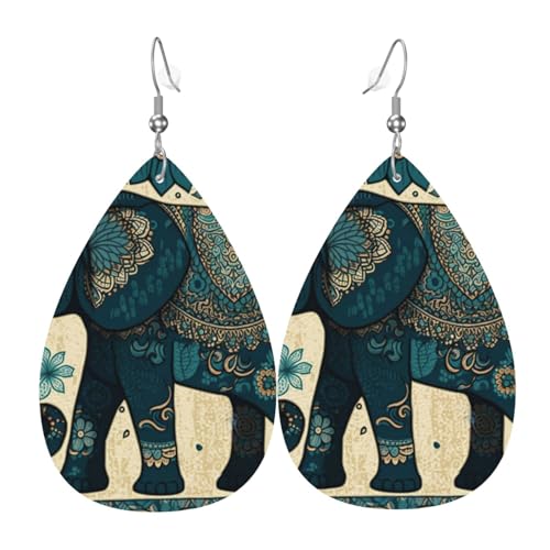 Leder-Ohrringe in Tropfenform, leichte baumelnde Tropfenohrringe für Frauen – Elefant, Boho, ethnisch, Stammesafrikanisch, weiß von Oudrspo