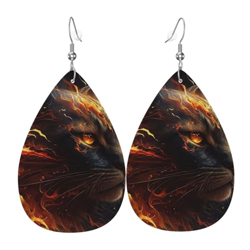 Leder-Ohrringe in Tropfenform, leichte baumelnde Tropfenohrringe für Frauen – Fire Cat Art Cool, Weiß von Oudrspo