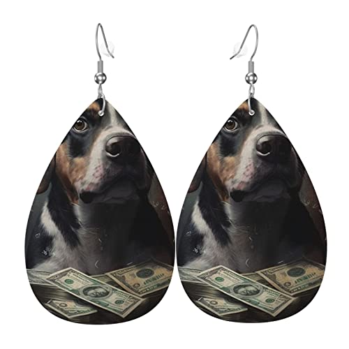 Leder-Ohrringe in Tropfenform, leichte baumelnde Tropfenohrringe für Frauen – Hunde, Geldkunst, weiß von Oudrspo