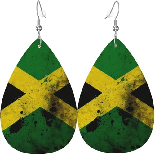 Leder-Ohrringe in Tropfenform, leichte baumelnde Tropfenohrringe für Frauen – Jamaikanische Flagge Vintage, weiß von Oudrspo