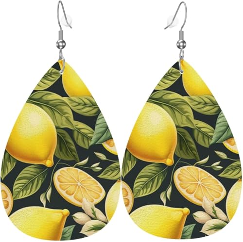 Leder-Ohrringe in Tropfenform, leichte baumelnde Tropfenohrringe für Frauen – Lemon Retro Art, Weiß von Oudrspo