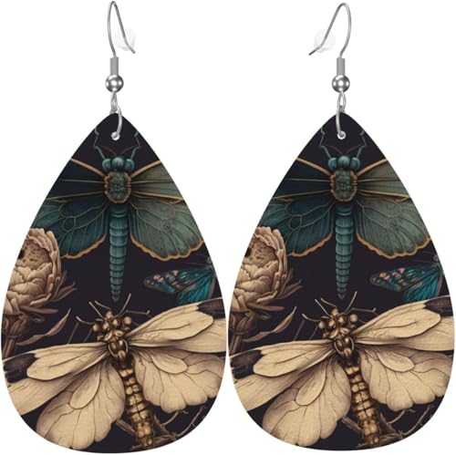 Leder-Ohrringe in Tropfenform, leichte baumelnde Tropfenohrringe für Frauen – Libelle, Motte, Vintage-Schmetterling, weiß von Oudrspo