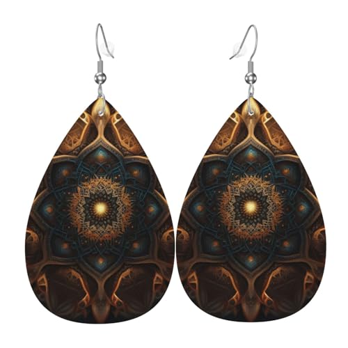 Leder-Ohrringe in Tropfenform, leichte baumelnde Tropfenohrringe für Frauen – Mandala-Geometrie, abstrakt, weiß von Oudrspo