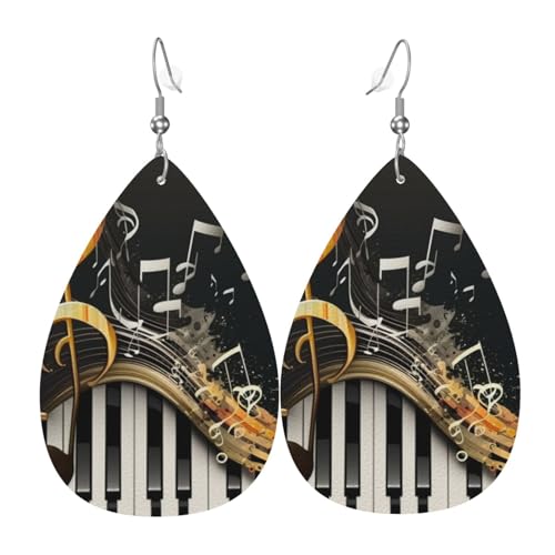 Leder-Ohrringe in Tropfenform, leichte baumelnde Tropfenohrringe für Frauen – Musik Cool Piano Vintage, Weiß von Oudrspo