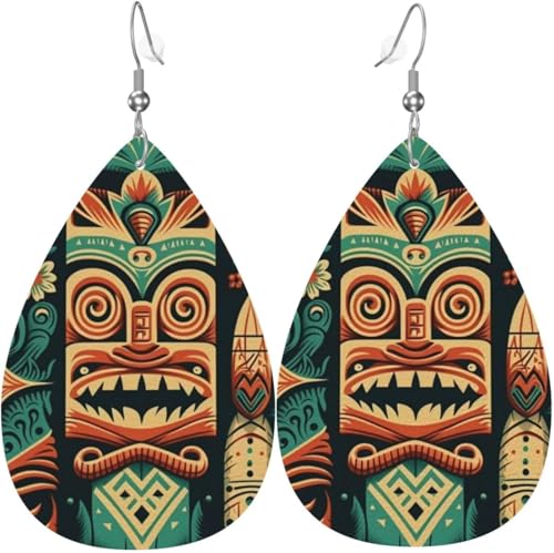 Leder-Ohrringe in Tropfenform, leichte baumelnde Tropfenohrringe für Frauen – Retro Tiki Hawaiian Vintage, Weiß von Oudrspo