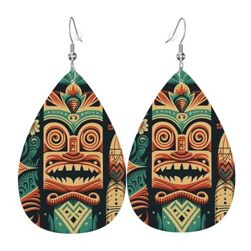 Leder-Ohrringe in Tropfenform, leichte baumelnde Tropfenohrringe für Frauen – Retro Tiki Hawaiian Vintage, Weiß von Oudrspo