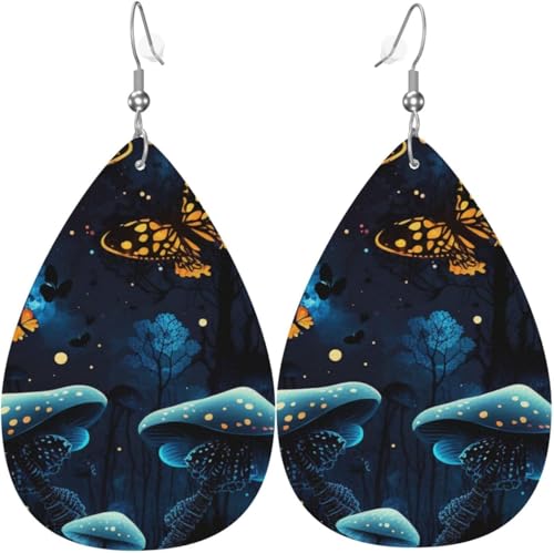 Leder-Ohrringe in Tropfenform, leichte baumelnde Tropfenohrringe für Frauen – Schmetterling, Pilze, Sternenhimmel, Weiß von Oudrspo