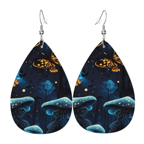 Leder-Ohrringe in Tropfenform, leichte baumelnde Tropfenohrringe für Frauen – Schmetterling, Pilze, Sternenhimmel, weiß von Oudrspo