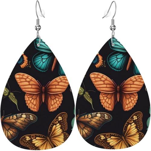 Leder-Ohrringe in Tropfenform, leichte baumelnde Tropfenohrringe für Frauen – Schmetterlingsmuster, Schmetterlingskunst, weiß von Oudrspo