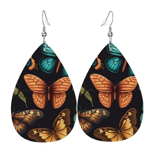 Leder-Ohrringe in Tropfenform, leichte baumelnde Tropfenohrringe für Frauen – Schmetterlingsmuster, Schmetterlingskunst, weiß von Oudrspo