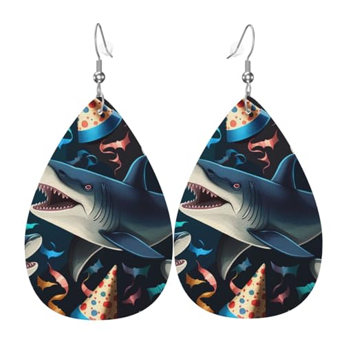 Leder-Ohrringe in Tropfenform, leichte baumelnde Tropfenohrringe für Frauen – Shark Party Cool Art, Weiß von Oudrspo