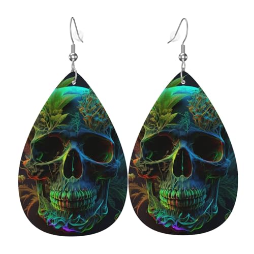 Leder-Ohrringe in Tropfenform, leichte baumelnde Tropfenohrringe für Frauen – SkullWeed Psychedelic, Weiß von Oudrspo