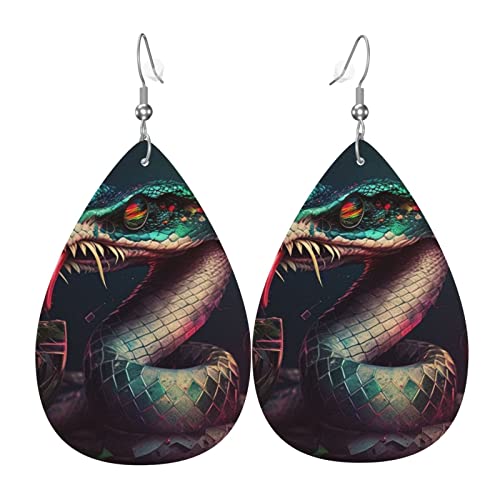 Leder-Ohrringe in Tropfenform, leichte baumelnde Tropfenohrringe für Frauen – Snake Cool Party, Weiß von Oudrspo