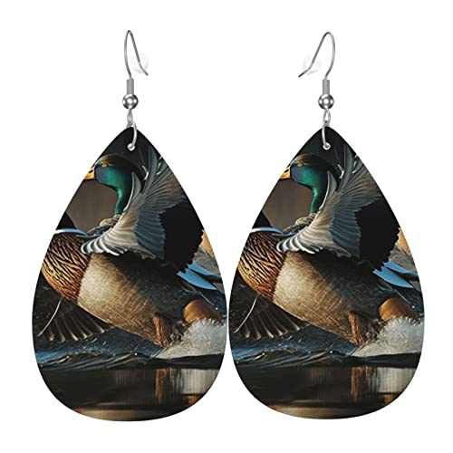 Leder-Ohrringe in Tropfenform, leichte baumelnde Tropfenohrringe für Frauen – Stockenten, Ente, coole Jagd, weiß von Oudrspo