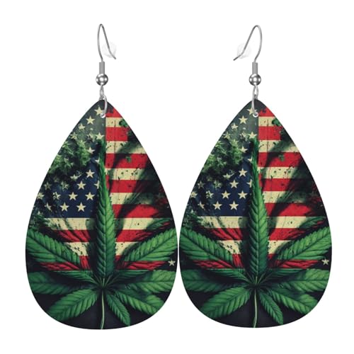 Leder-Ohrringe in Tropfenform, leichte baumelnde Tropfenohrringe für Frauen – United States FlagWeed, Weiß von Oudrspo