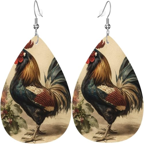 Leder-Ohrringe in Tropfenform, leichte baumelnde Tropfenohrringe für Frauen – Vintage-Hahnkunst, weiß von Oudrspo
