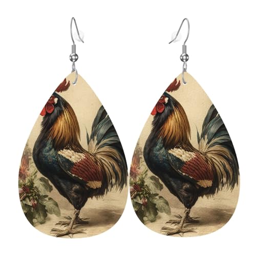 Leder-Ohrringe in Tropfenform, leichte baumelnde Tropfenohrringe für Frauen – Vintage-Hahnkunst, weiß von Oudrspo