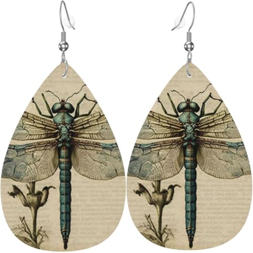 Leder-Ohrringe in Tropfenform, leichte baumelnde Tropfenohrringe für Frauen – Vintage-Libellenkunst, weiß von Oudrspo