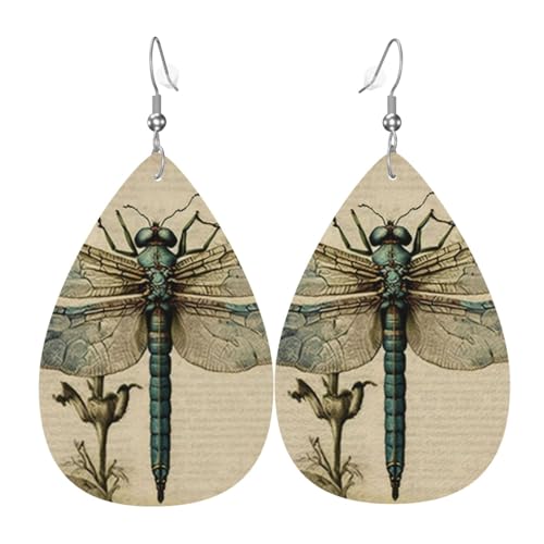 Leder-Ohrringe in Tropfenform, leichte baumelnde Tropfenohrringe für Frauen – Vintage-Libellenkunst, weiß von Oudrspo