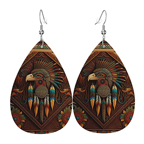 Leder-Ohrringe in Tropfenform, leichte baumelnde Tropfenohrringe für Frauen – südwestliche ethnische Kunst, Native, weiß von Oudrspo
