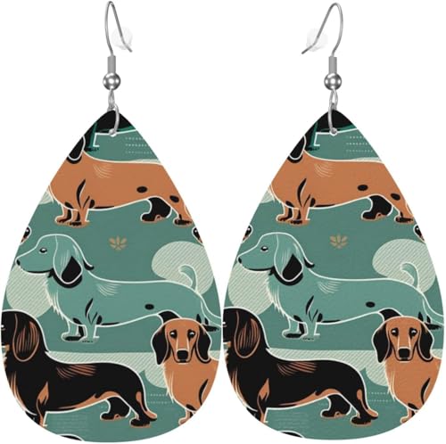 Leder-Ohrringe in Tropfenform, leichte baumelnde Tropfenohrringe für Frauen – süßer Dackel im Retro-Stil, weiß von Oudrspo