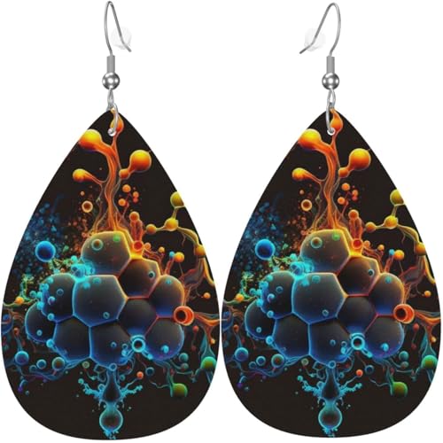 Leder-Tropfenohrringe, leichte baumelnde Tropfenohrringe für Frauen – Molecule AcidPsychedelic, Weiß von Oudrspo