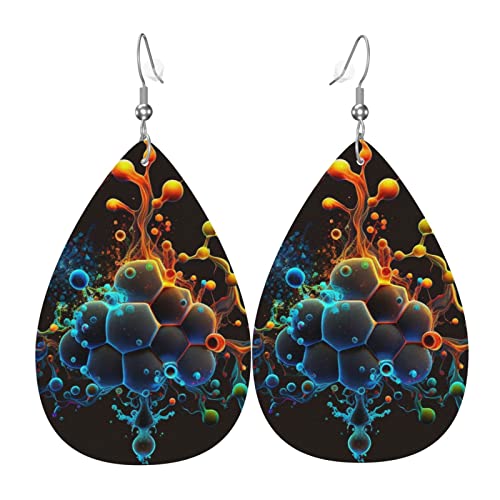 Leder-Tropfenohrringe, leichte baumelnde Tropfenohrringe für Frauen – Molekülsäure, psychedelisch, weiß von Oudrspo