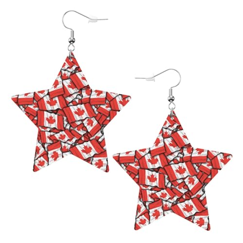 Lederohrringe mit Kanada-Flaggenmuster, leichte Ohrhänger in Sternform für Damen Lederohrringe mit Kanada-Flaggenmuster, leichte Ohrhänger in Sternform für Damen von Oudrspo