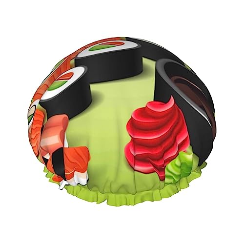 Let It Sushi-Muster-Duschhaube und Badehaube für Damen, wendbare, übergroße, wasserdichte Duschhauben, groß, für alle Haarlängen, elastische, wiederverwendbare Bade-Haarhaube von Oudrspo