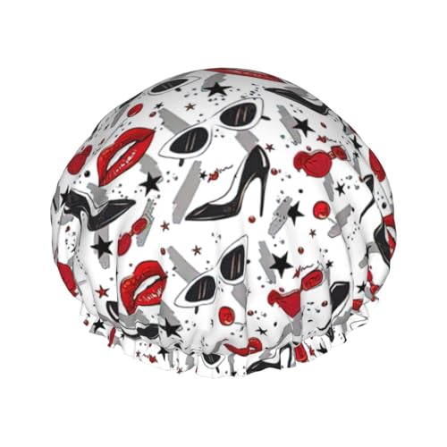 Lippen High Heels Print Doppelte Duschhaube Bade-Duschhauben Damen Herren Duschhauben Salon Heimgebrauch von Oudrspo