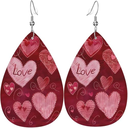 Love Heart Prints Love Heart Prints Leder-Tropfenohrringe für Frauen, Weihnachtsdekoration Love Heart Prints Love Heart Prints Leder-Tropfenohrringe für Frauen, Weihnachtsdekoration von Oudrspo