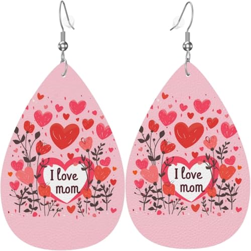 Love Mom (8) Ohrringe aus Leder mit Herz-Print für Frauen, Weihnachtsdekoration von Oudrspo