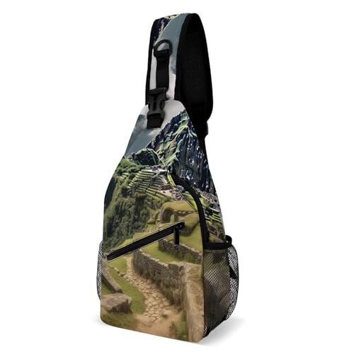 Machu Picchu Landschaft Sling Bag für Männer Frauen Crossbody Rucksack Old Metal Gears Crossbody Bag Brusttaschen für Reisen Sport von Oudrspo