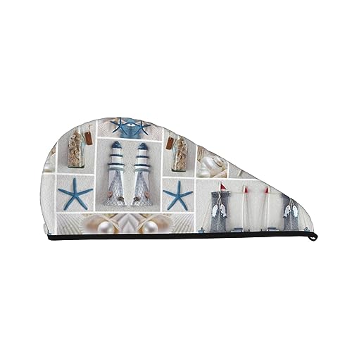 Marine-Segelboot-Bade-Duschhaube für Damen, Korallensamt-Kappe für trockenes Haar, saugfähige, schnell trocknende Handtücher von Oudrspo